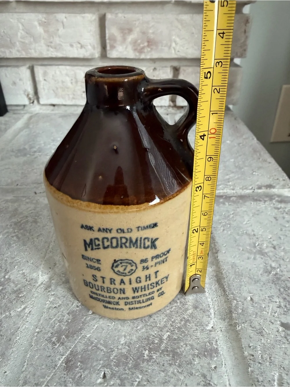 McCormack Two-Tone Brown Stoneware Bourbon 1/2 Pint Whiskey Jug